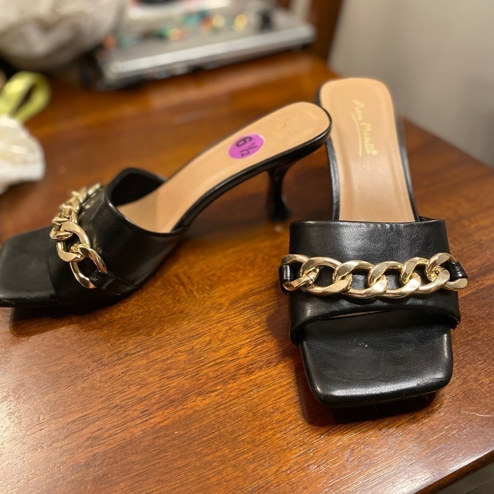 Anne Michelle black square toe kitten heels size 6.5 - Picture 7 of 8